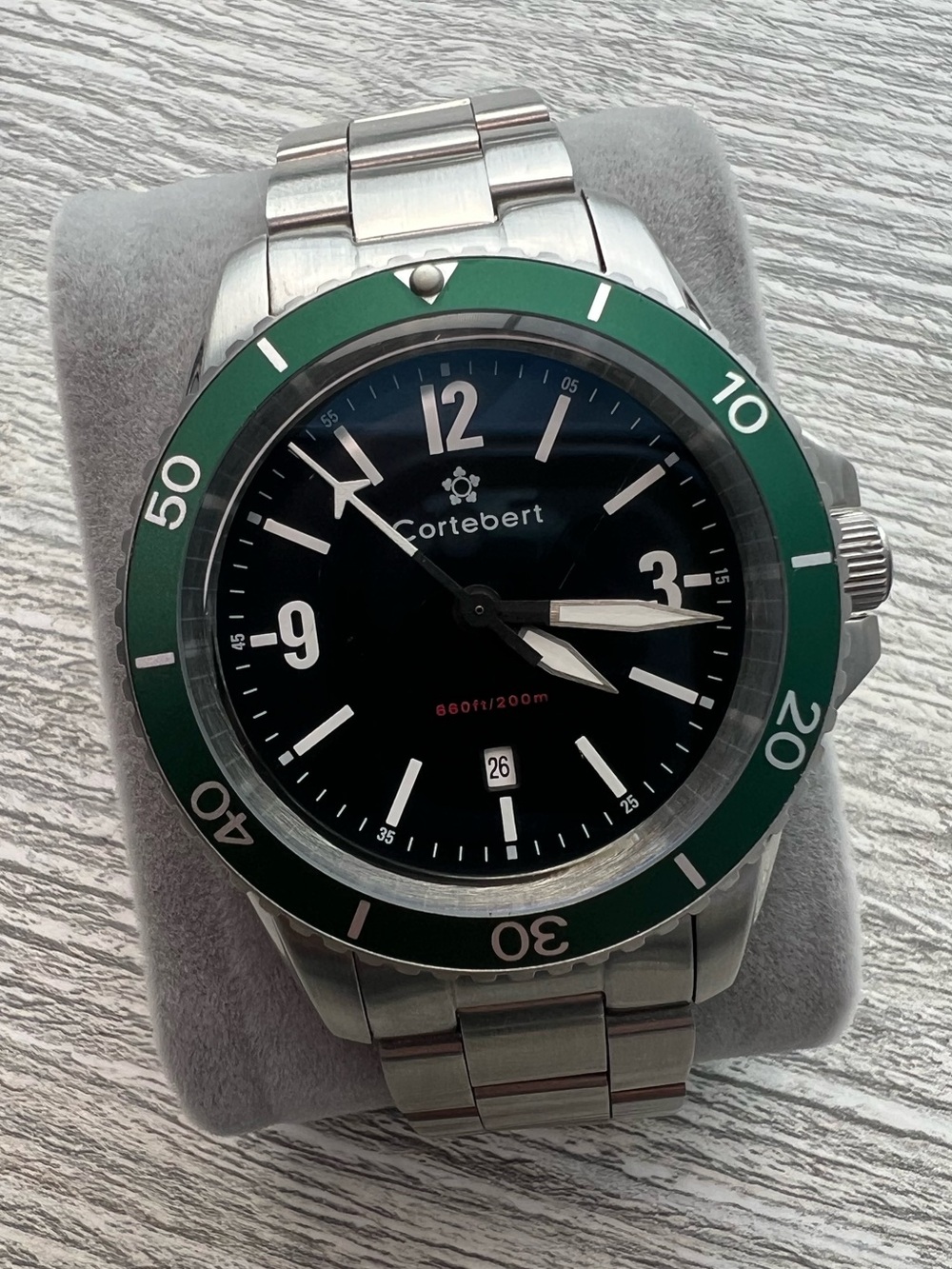 Cortebert Stainless Steel Dive Watch with Green Bezel